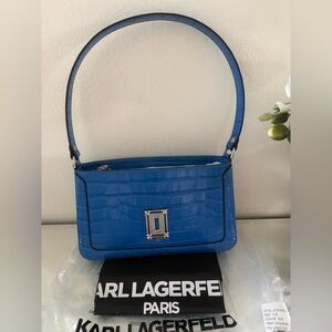 Karl Lagerfeld Royal Blue Croc-Embossed Shoulder Bag